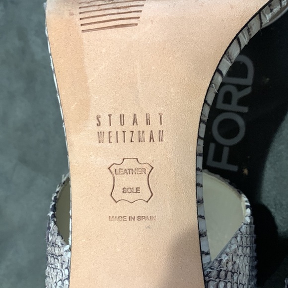 Stuart Weitzman Python 🐍 My Slide Heels silver snakeskin metallic strap 8.5 - Picture 7 of 11